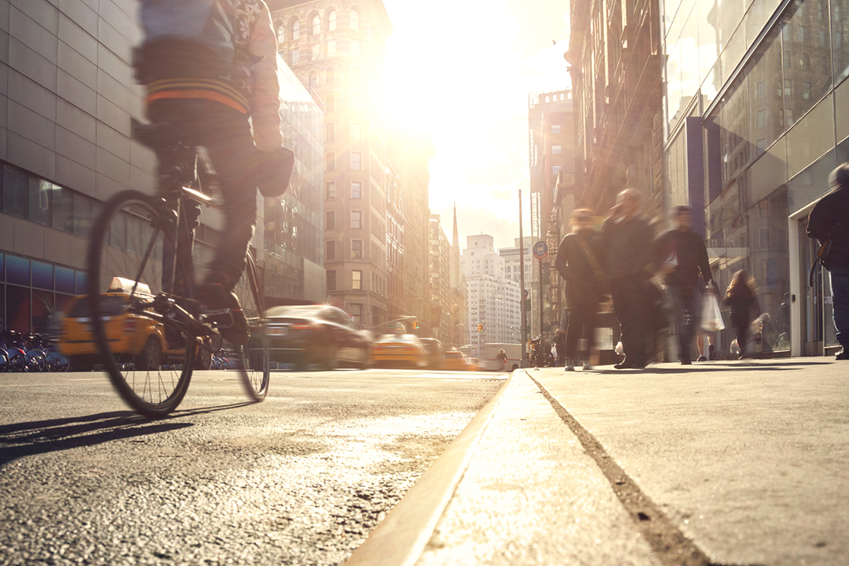 Riding bike in urban smart city